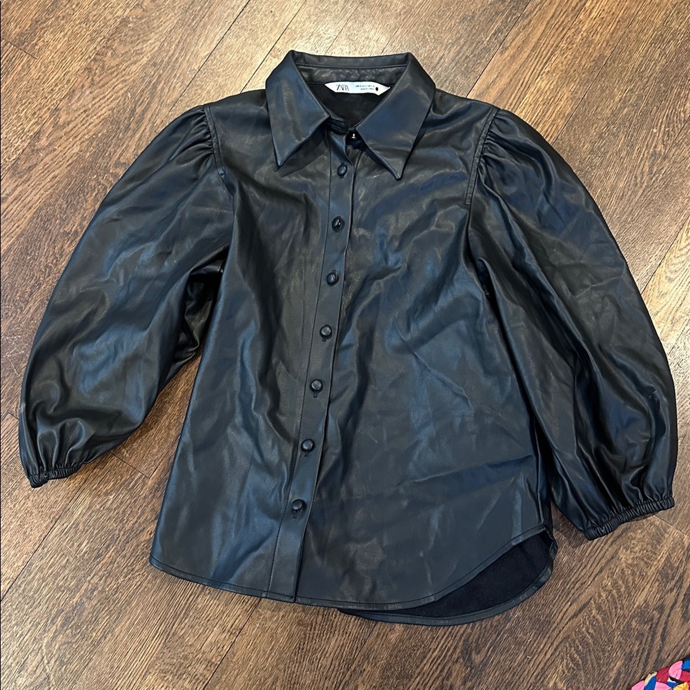 Zara Leather Button Up Blouse